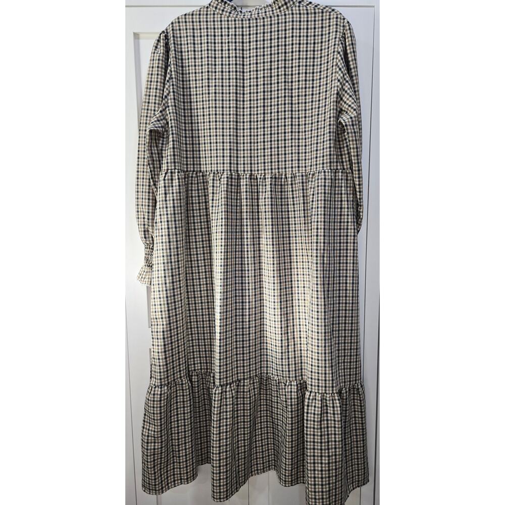 Qed London Brown Plaid Tiered Dress Size 12 | Button Front Prairie Cottagecore - Picture 10 of 16